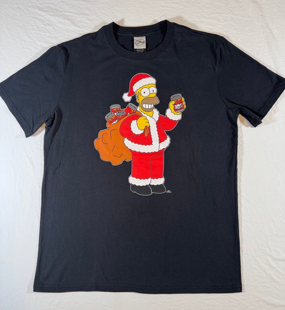 The Simpson HO HO Homer Clause Duff Christmas Santa TShirt, Size L